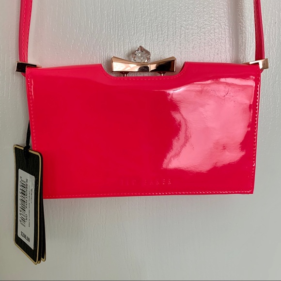 Ted Baker Patent Crystal Neon Pink Crossbody - Picture 1 of 5